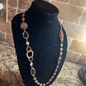 Women’s Chico’s Long Gold Chain with Deep Purple Gems